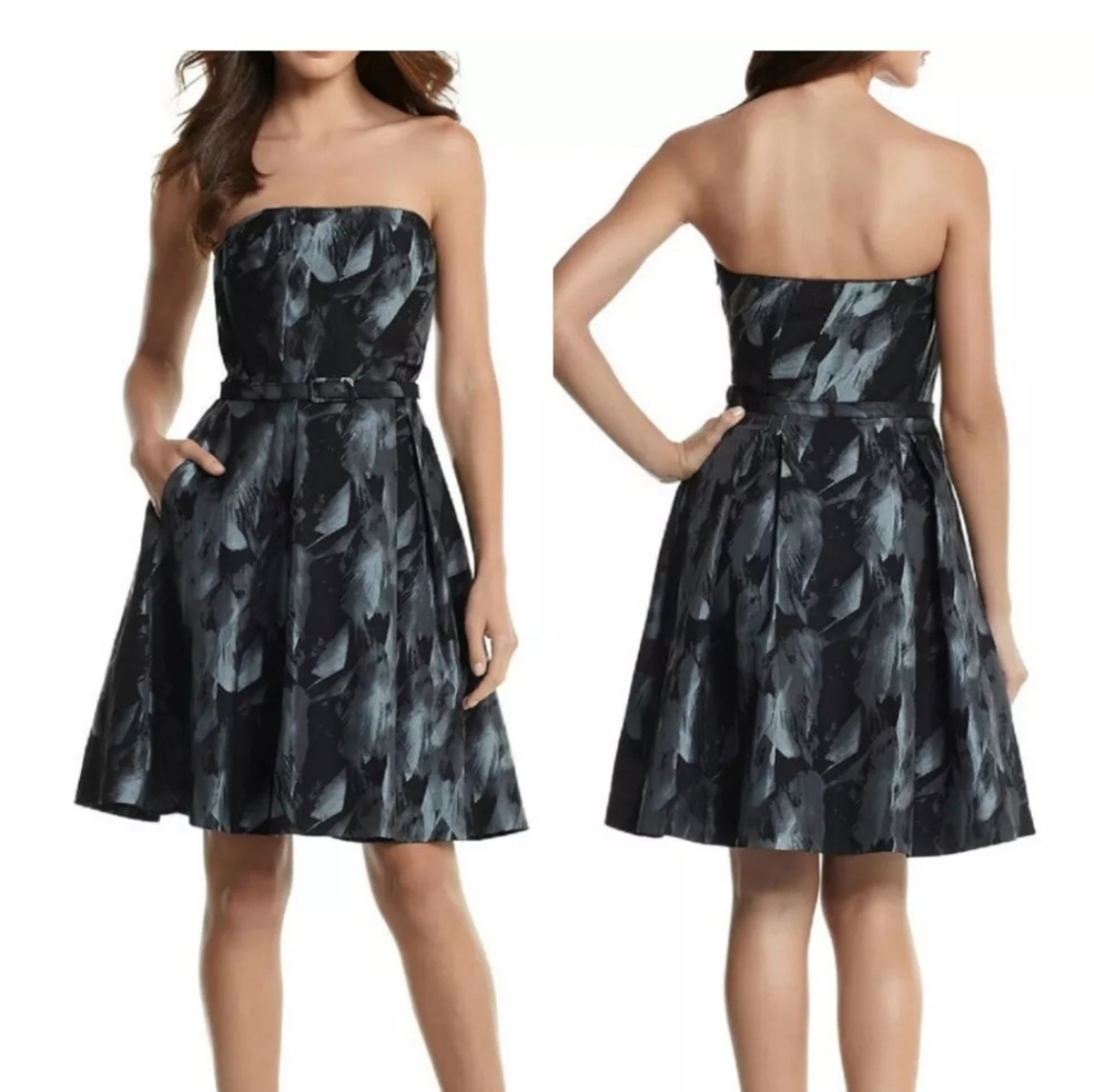 White House Black‎ Market Strapless Jacquard Feather Print Women's Dress Size 0